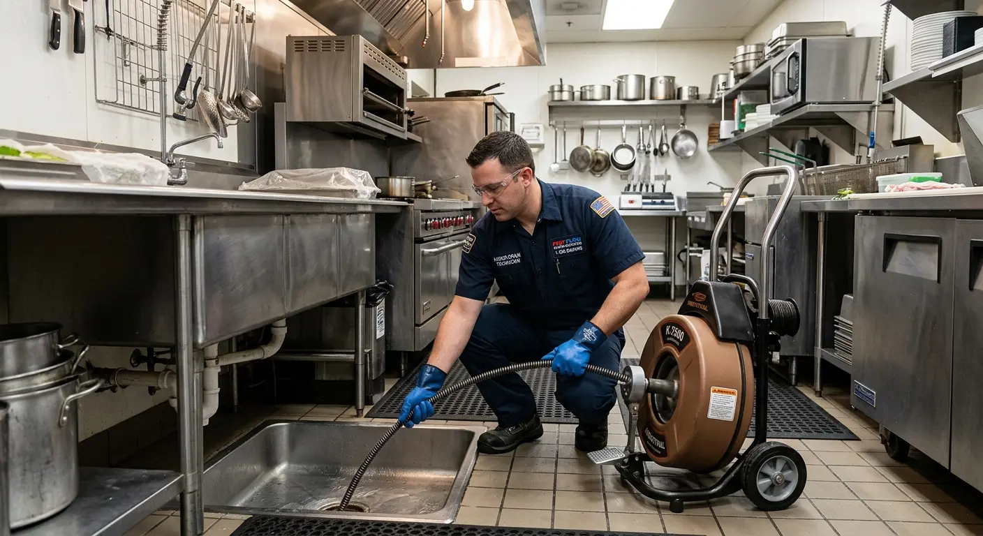 Commercial drain cleaning service in a restaurant kitchen in Alachua