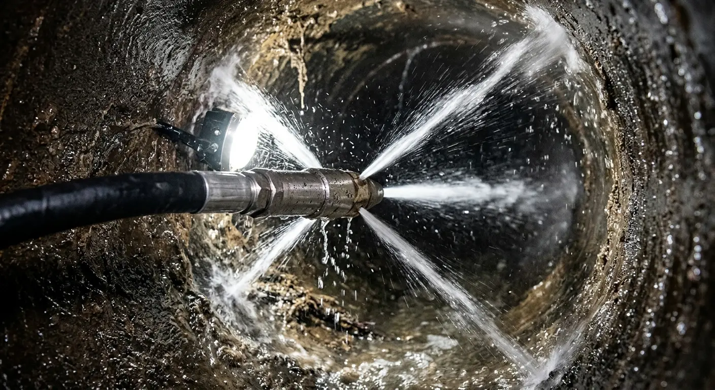 High-pressure hydro jetting nozzle cleaning sewer pipe for Storm Drain Cleaning in Alachua